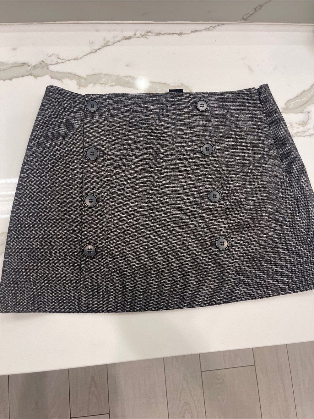 Theory Gray Tweed Double-Breasted Mini Skirt